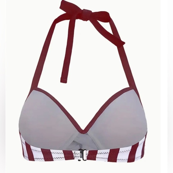 Retro Pin Up Girl Burgundy Stripe Push Up High Waisted Bikini Set XXL - Picture 5 of 10